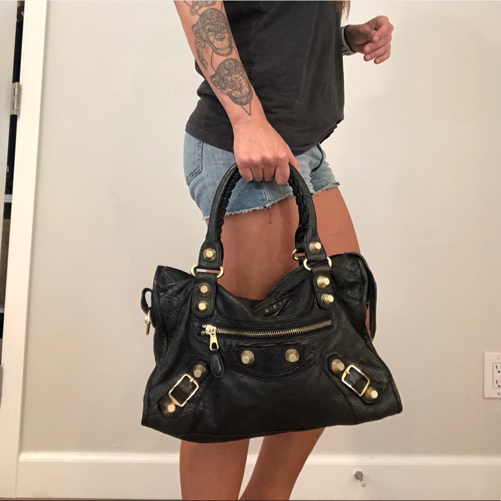 SOLD ONM! Auth Balenciaga black leather classic